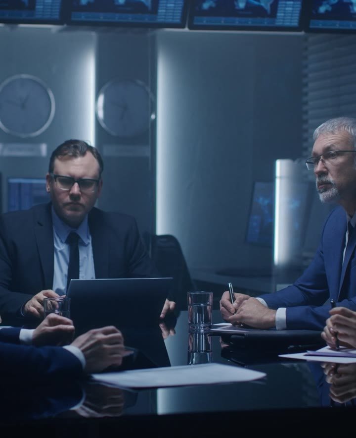 A board meeting at night