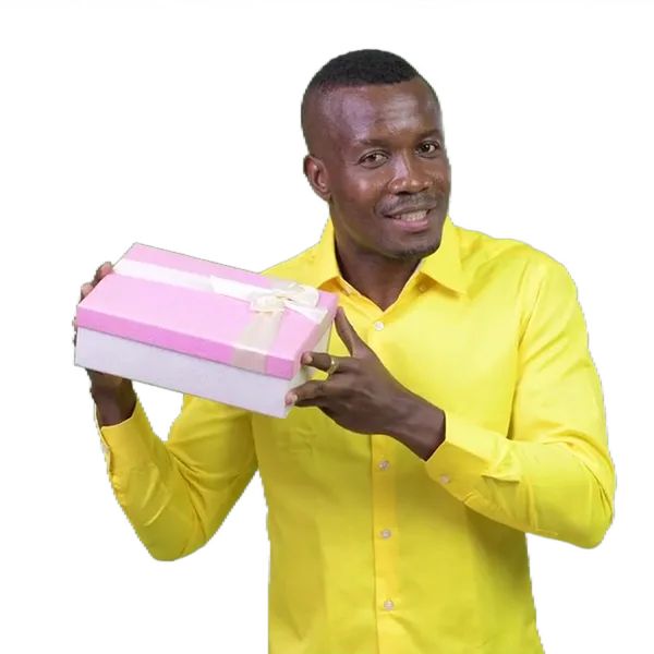 Jamal holding a gift box