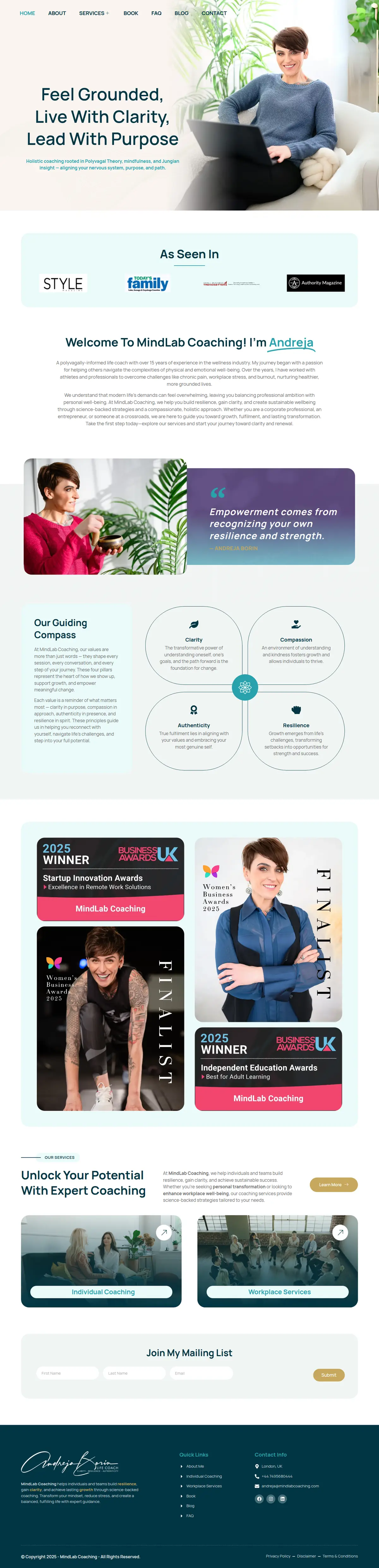 Desktop view of the full homepage