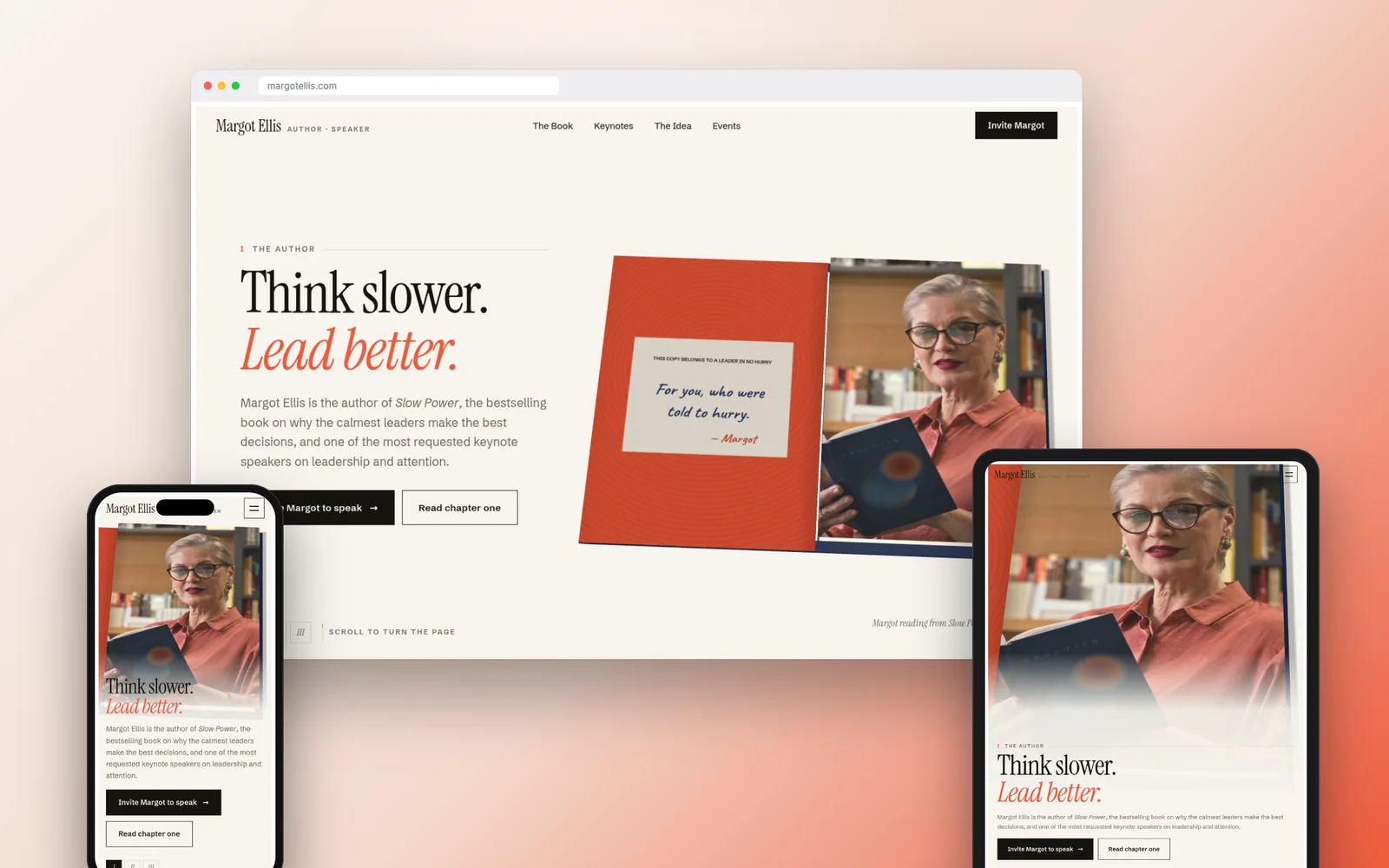 Chapter: Author & thought-leader speaker website design on desktop, tablet and phone